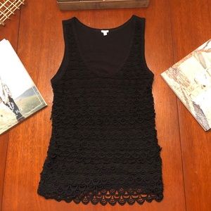 J. Crew Scallop Overlay Black Sleeveless Top